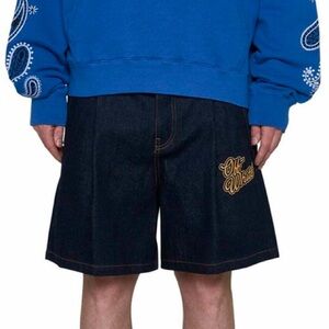 Off-White Black Denim Logo Embroidered Men’s Shorts Size 34